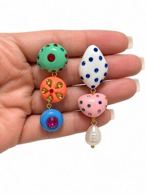 Colorful Dangle Resin & Crystal Statement Earrings